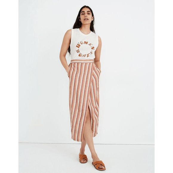 Madewell Dresses & Skirts - Madewell Multicolored Striped Pull-On Wrap Midi Skirt Women's Size Large